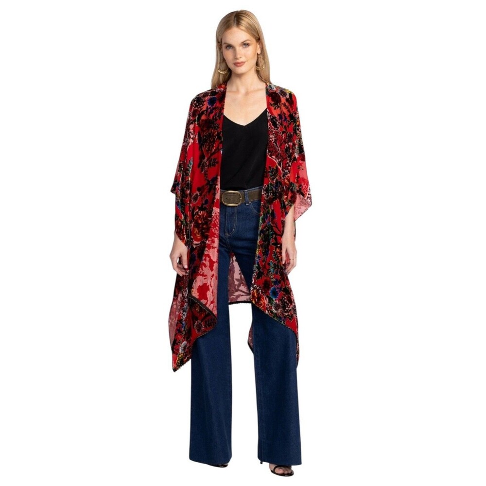 Johnny Was BOBCAT Red Burnout Velvet Valour Shawl R98424-O NEW One Size